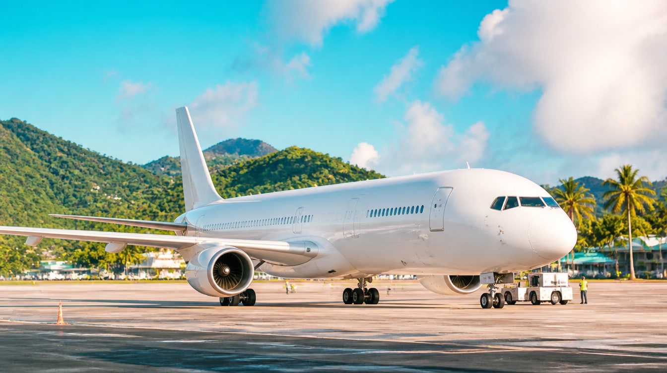 Avion sur le tarmac de l'aéroport Pôle Caraïbes en Guadeloupe