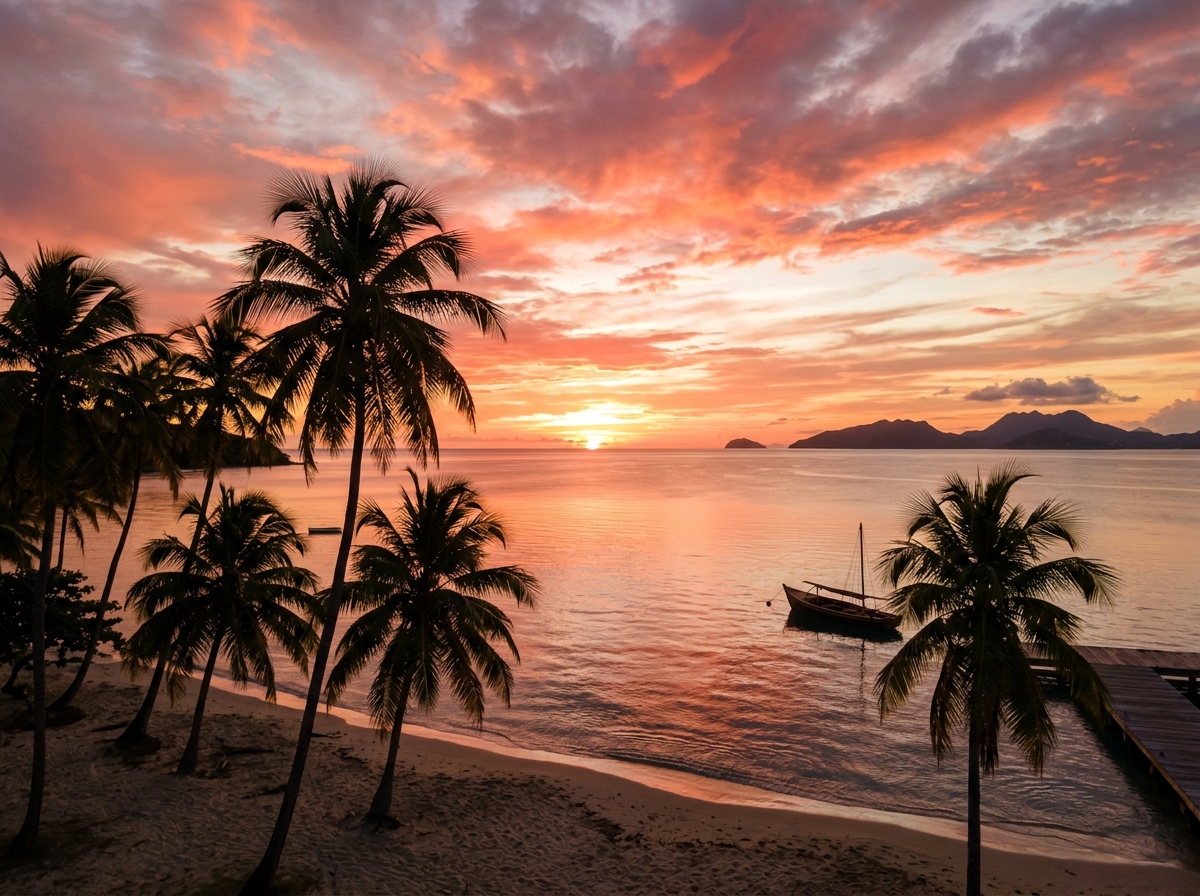 Coucher de soleil sur la mer des Caraïbes Guadeloupe