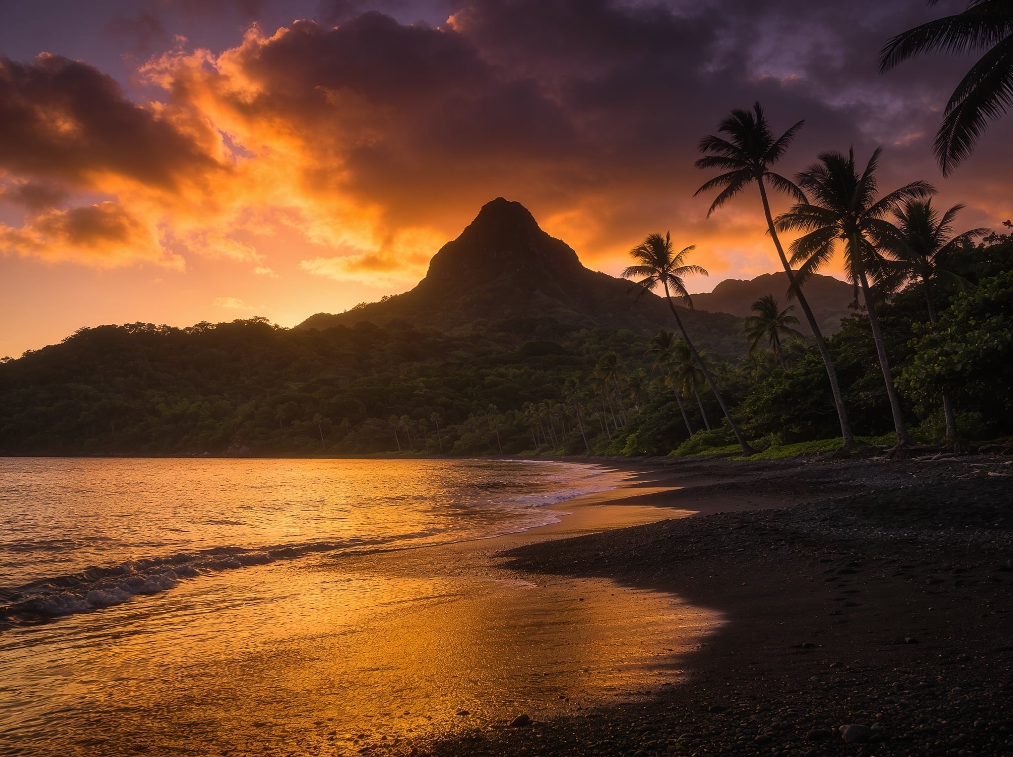 Coucher de soleil sur une plage de la Côte-sous-le-Vent en Basse-Terre