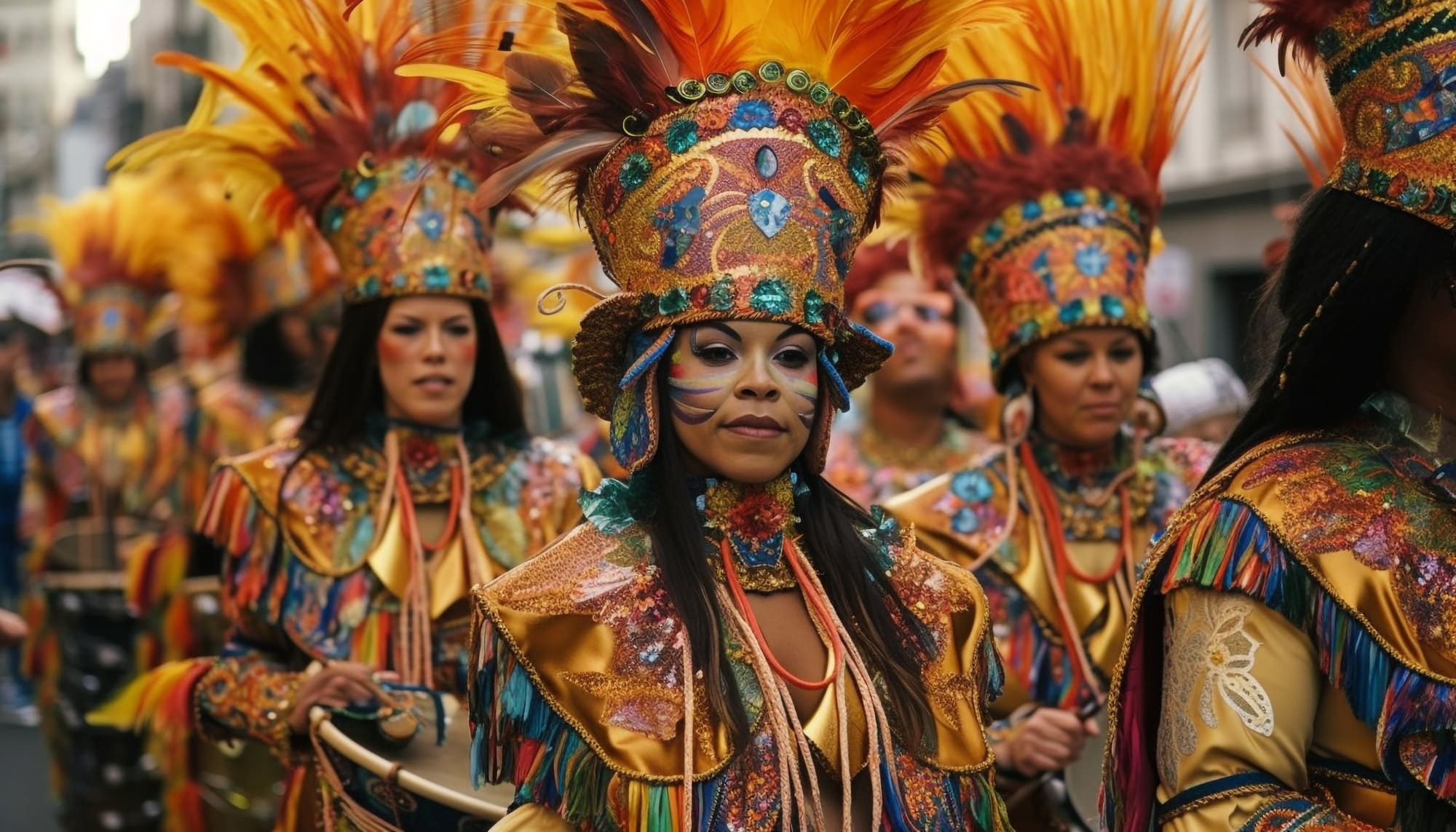 Célébrants du carnaval dans des costumes traditionnels