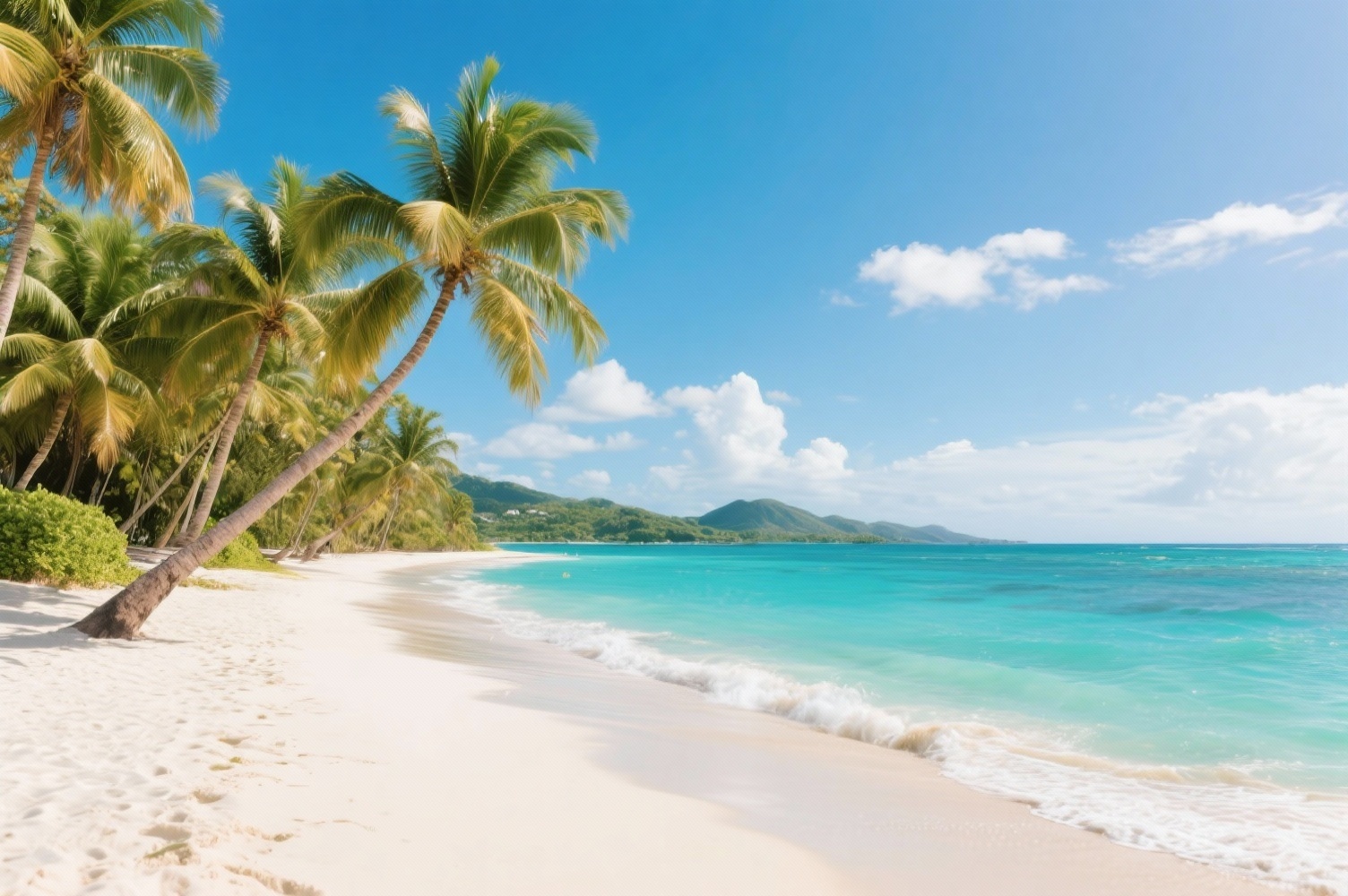 Plage paradisiaque de Guadeloupe avec sable blanc et eau turquoise