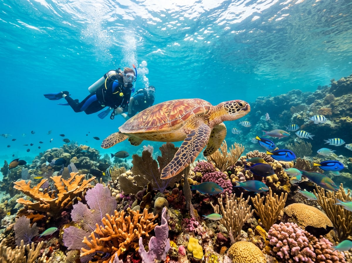 Plongée sous-marine tortue marine réserve Guadeloupe fonds marins