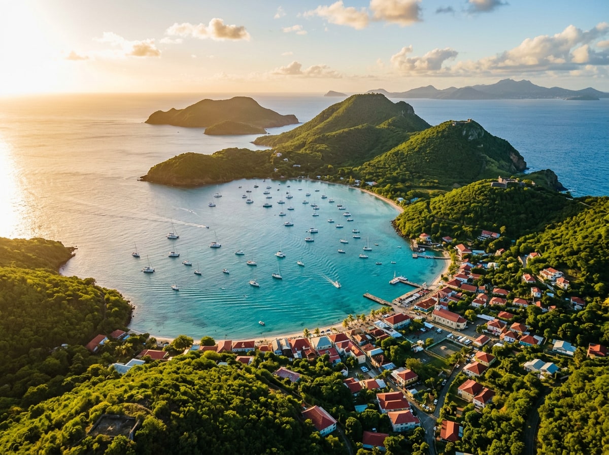 Vue aérienne Les Saintes archipel Guadeloupe îles satellites