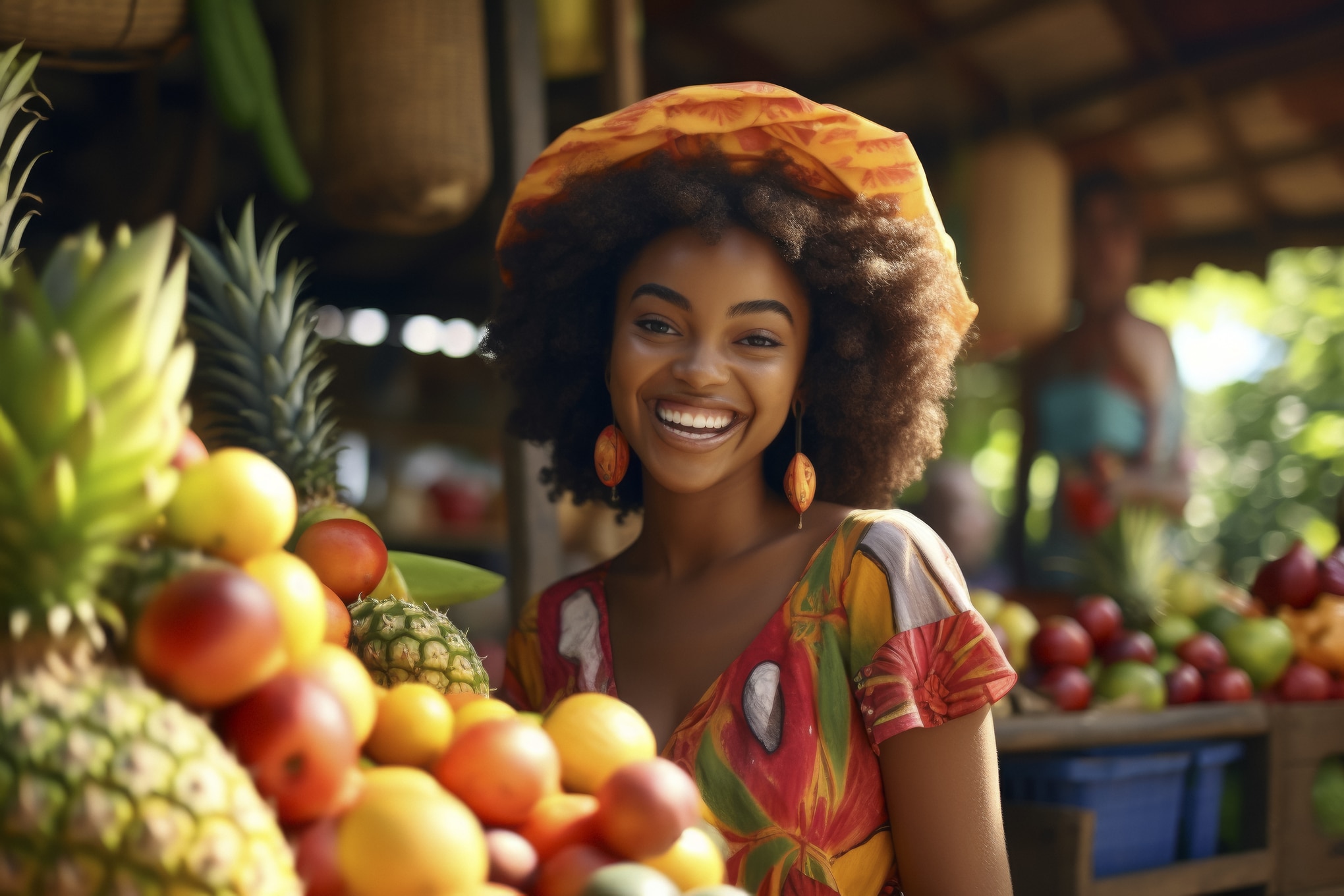 Vendeur sur un marché guadeloupéen